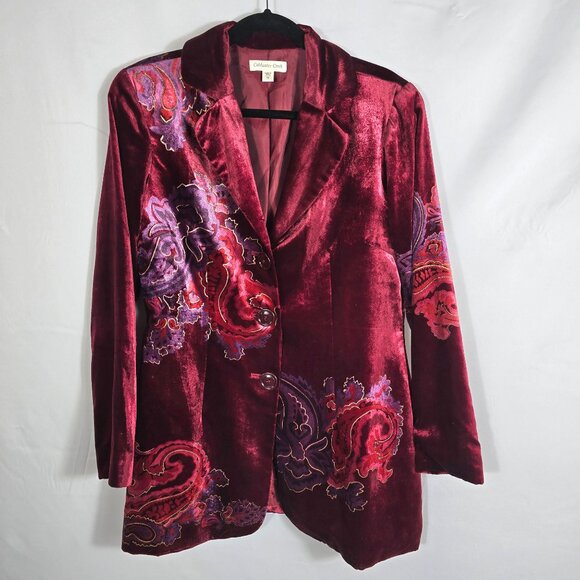 VTG Velvet Blazer Jacket Womens Sz 10 Paisley Floral Retro Hippie Boho - Picture 1 of 7